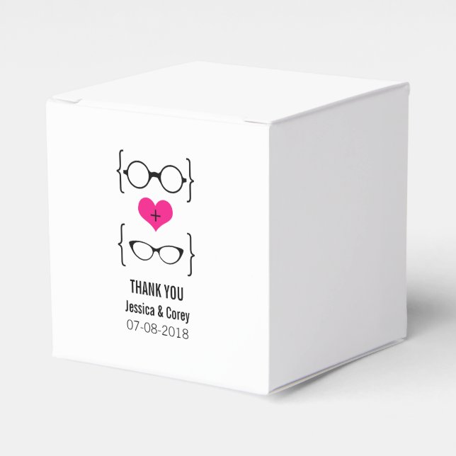 Pink Geeky Glasses Wedding Favour Boxes (Front Side)