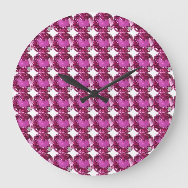 Pink Gem Pattern Large Clock (Front)