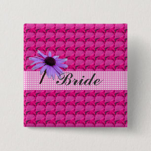 pink gem stones and daisy flower 15 cm square badge