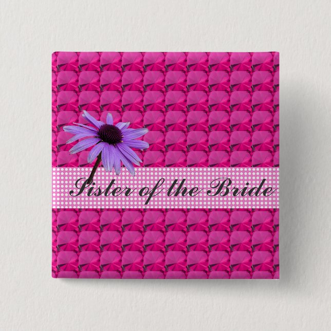 pink gem stones and daisy flower 15 cm square badge (Front)