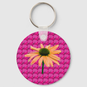 pink gem stones and daisy flowers key ring