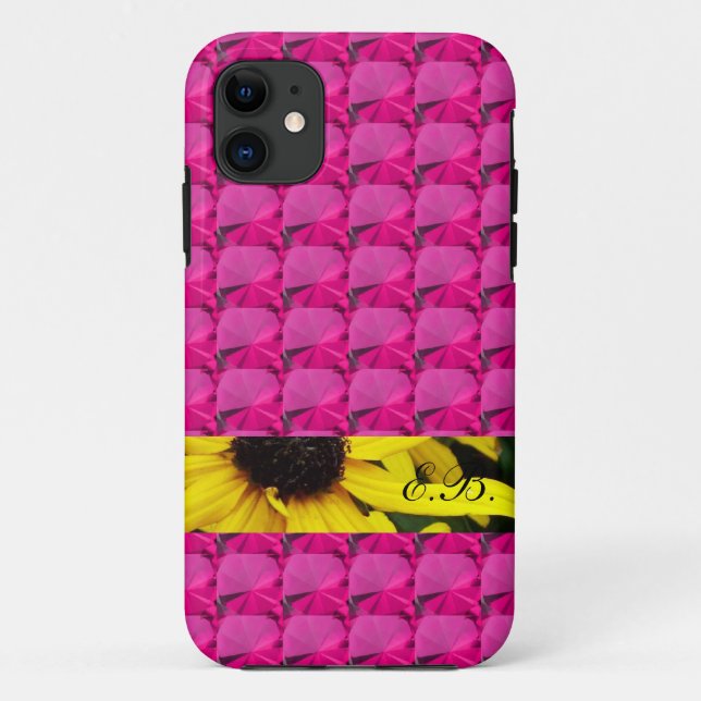 Pink gem stones with flowering strip and initials Case-Mate iPhone case (Back)