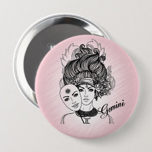 Pink Gemini Masked Lady Zodiac Personal 10 Cm Round Badge