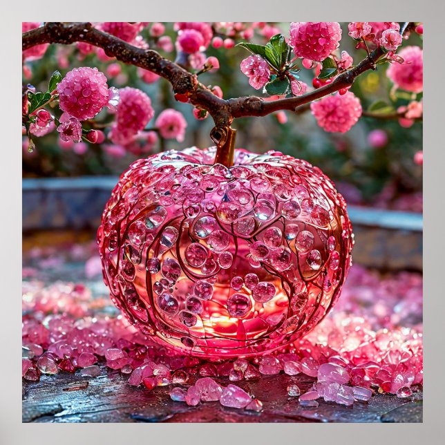 Pink Gems and Blossoming Tree Branch Poster (Front)