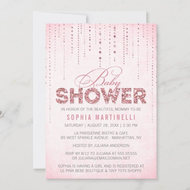 Pink Gems & Glitter Baby Shower Invitation (Front)