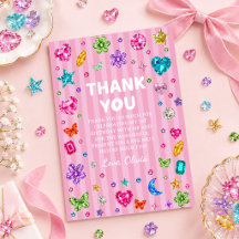 Pink Gemstone Girl Birthday Thank You Card