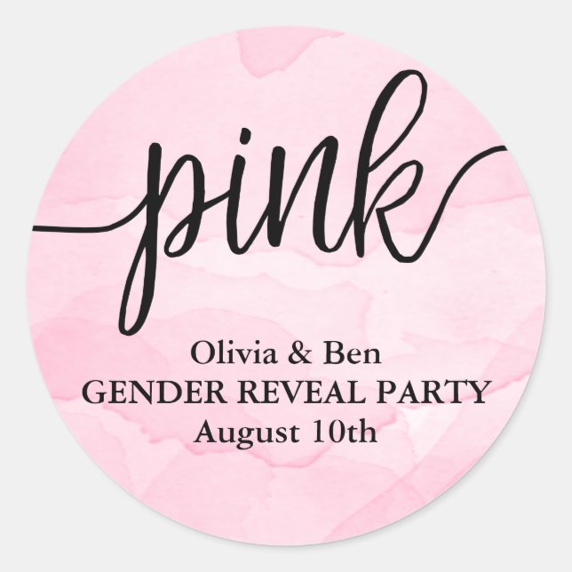 Pink Gender Reveal Baby Shower Classic Round Sticker (Front)