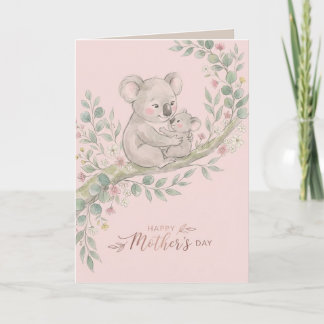 Pink, Gentle Koala Mom and Joey Card