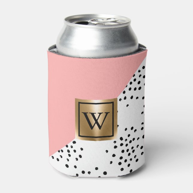 Pink Geometric and Polka Dots Can Cooler (Can Front)