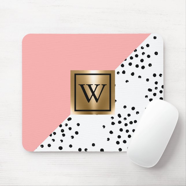 Pink Geometric and Polka Dots Mouse Mat (With Mouse)