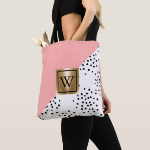 Pink Geometric and Polka Dots Tote Bag