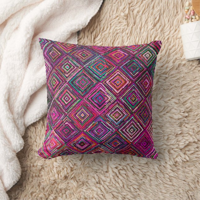 Pink Geometric Bohemian Moroccan Throw Pillow  (Blanket)
