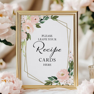 Pink Geometric Bridal Shower Recipe Cards Sign