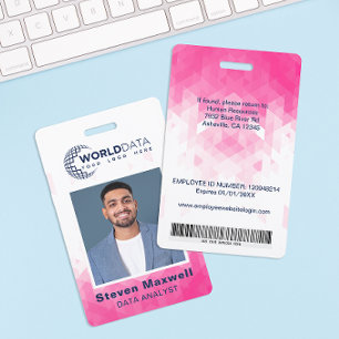 Pink Geometric Custom Employee ID Badge