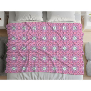 Pink geometric floral patterned  fleece blanket