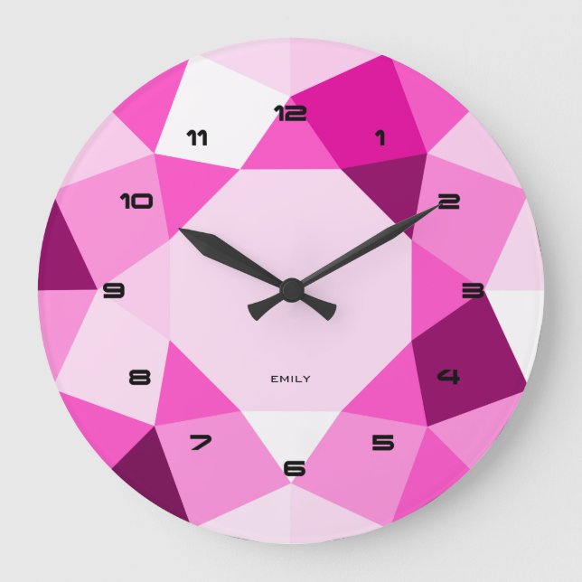 Pink Geometric Modern Design Large Clock (Front)