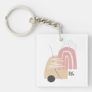 Pink Geometric Pattern Monogram Design Key Ring