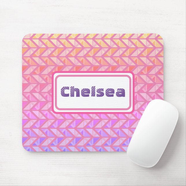 Pink Geometric Pattern Name Mousepad (With Mouse)