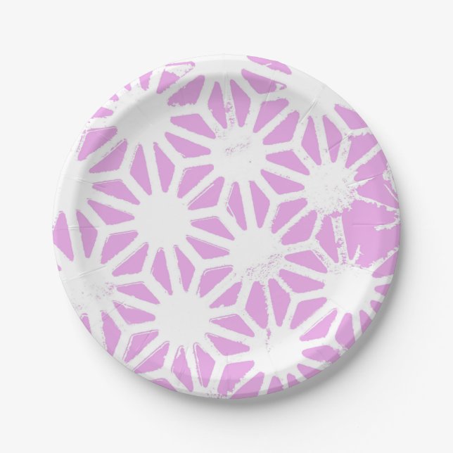 Pink geometric pattern paper plate (Front)