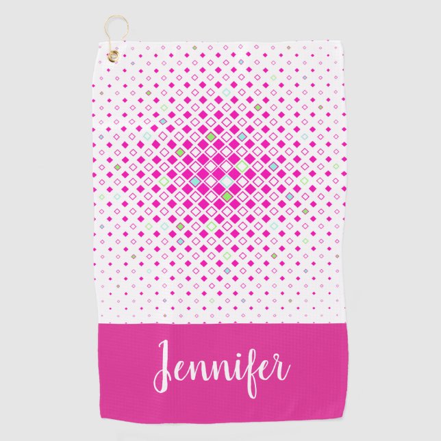 Pink Geometric Pattern Personalised Golf Towel (Front)