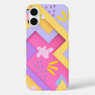 Pink Geometric pattern trendy mid century modern iPhone 16 Plus Case