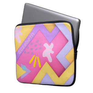 Pink geometric pattern trendy mid century modern laptop sleeve