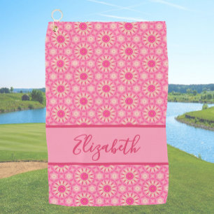 Pink Geometric pattern with custom name ladies Golf Towel