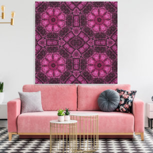 Pink Geometric Pattern with Floral Mandala Glow Canvas Print