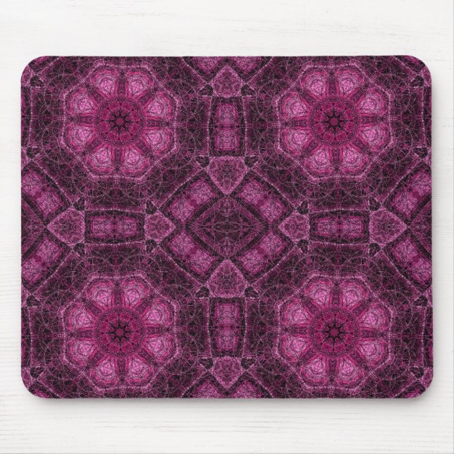 Pink Geometric Pattern with Floral Mandala Glow Mouse Mat (Front)