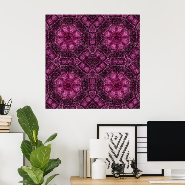 Pink Geometric Pattern with Floral Mandala Glow Poster (Home Office)