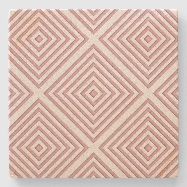 Pink Geometric Squares Stone Coaster (Front)