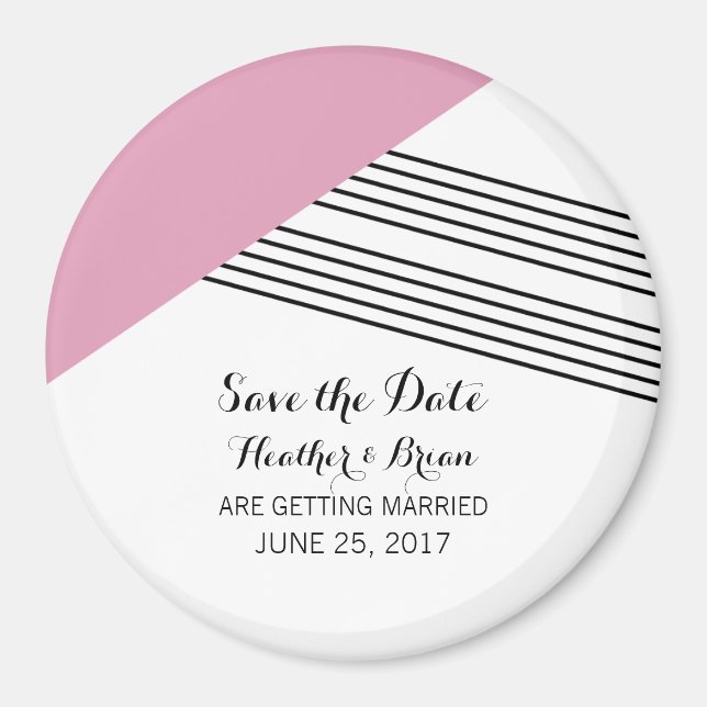Pink Geometric Stripe Save the Date Magnet (Front)