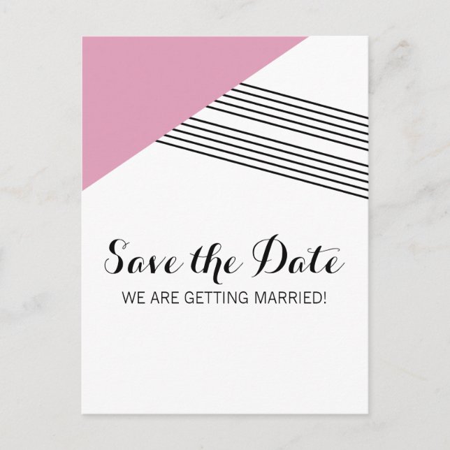 Pink Geometric Stripe Save the Date Postcard (Front)