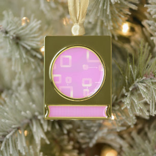 Pink Geometric Stripes  Gold Plated Banner Ornament