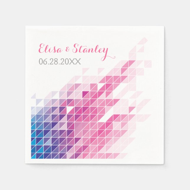 Pink geometric triangles modern wedding napkin (Front)