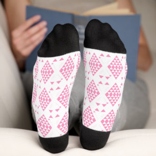 Pink Geometric Triangles Socks