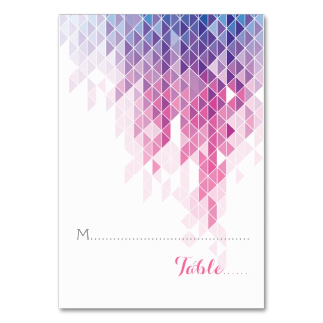 Pink geometric triangles wedding folded place card (Front)