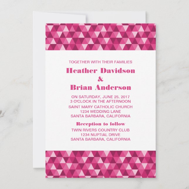 Pink Geometric Triangles Wedding Invite (Front)