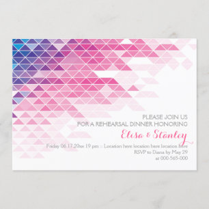 Pink geometric triangles wedding rehearsal dinner invitation
