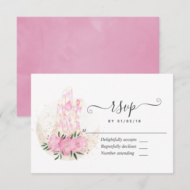 Pink Geometric Watercolor Crystals RSVP Card (Front/Back)