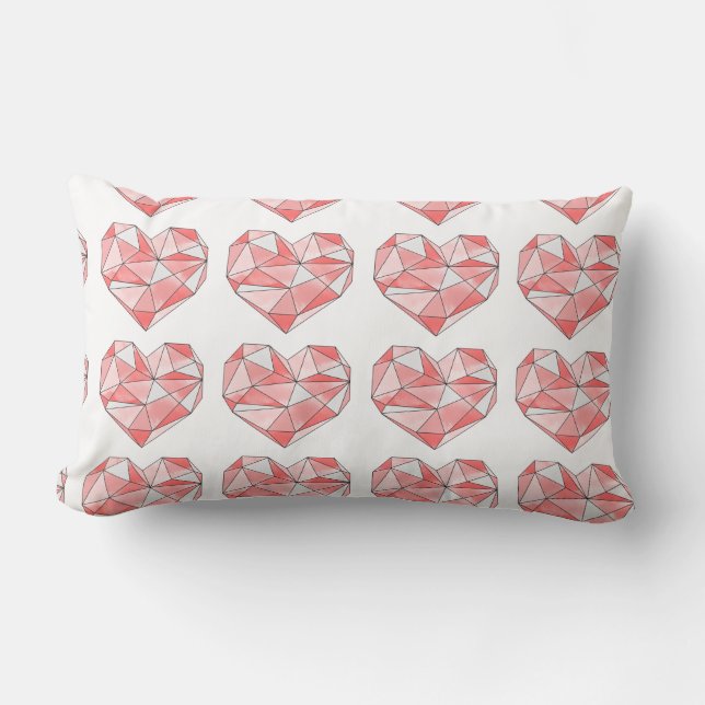 Pink Geometric Watercolor Heart Lumbar Cushion (Front)