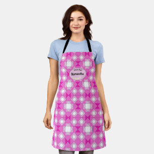 Pink Geometrical pattern squares triangles Name Apron