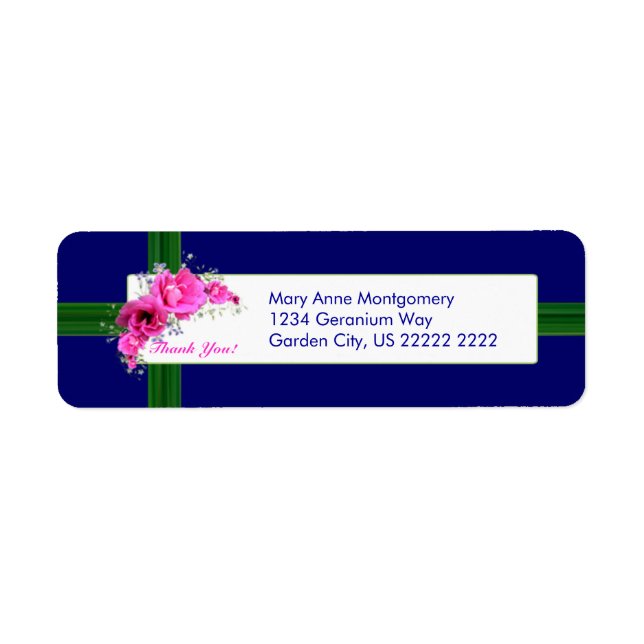 Pink Geranium Bouquet Return Address Labels - Than (Front)