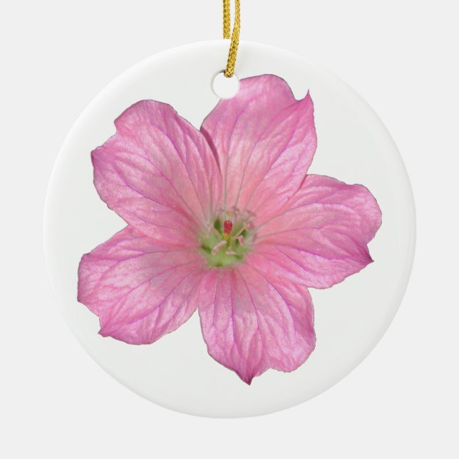 Pink Geranium Ceramic Tree Decoration (Front)