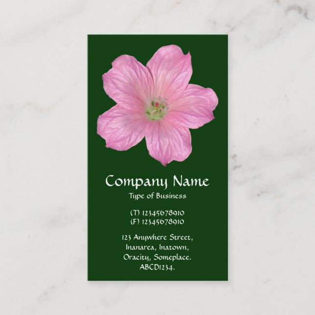 Pink Geranium - Dark Green Business Card (Front)