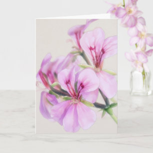 Pink Geranium Flowers Floral Art Note Card