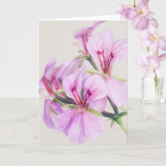 Pink Geranium Flowers Floral Art Note Card (Orchid)