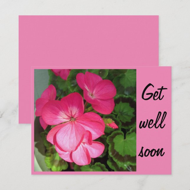 Pink Geranium Photo Get Well Soon Card (Front/Back)