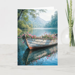 Pink Geraniums In A Rowboat Birthday Card