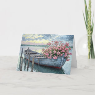 Pink Geraniums In A Wooden Rowboat Sympathy Card